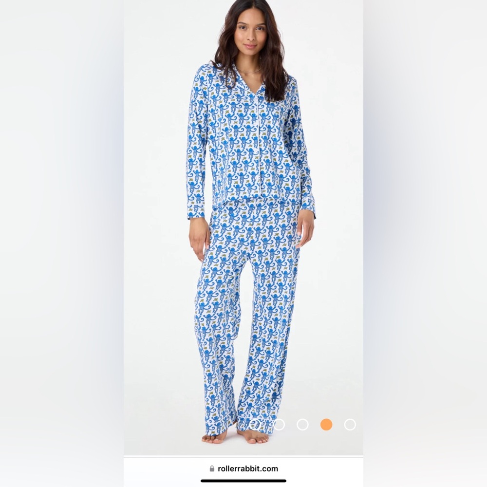 Roller Rabbit - Long Sleeve Monkey Polo Pajamas Set - Blue